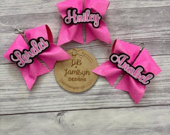 Neon Pink Glitter Mini Cheer Bow Keychain