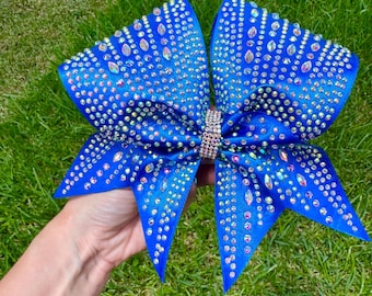 Satin cheer bow with rhinestones