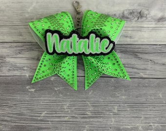 Neon Green Rhinestone Mini Cheer Bow Keychain