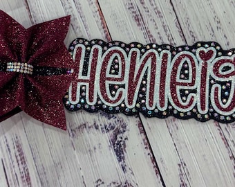 Maroon Rhinestone Bag Tag with Bow