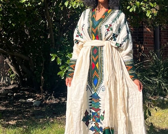Gondar Fetil Collection • Ethiopian Gondar  Amhara Embroidery White Dress