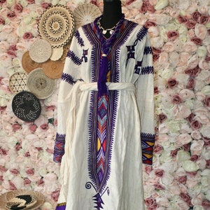 Authentic Gondar Fetel Traditional Ethiopian Dress with Embroidered Details for Special Occasions