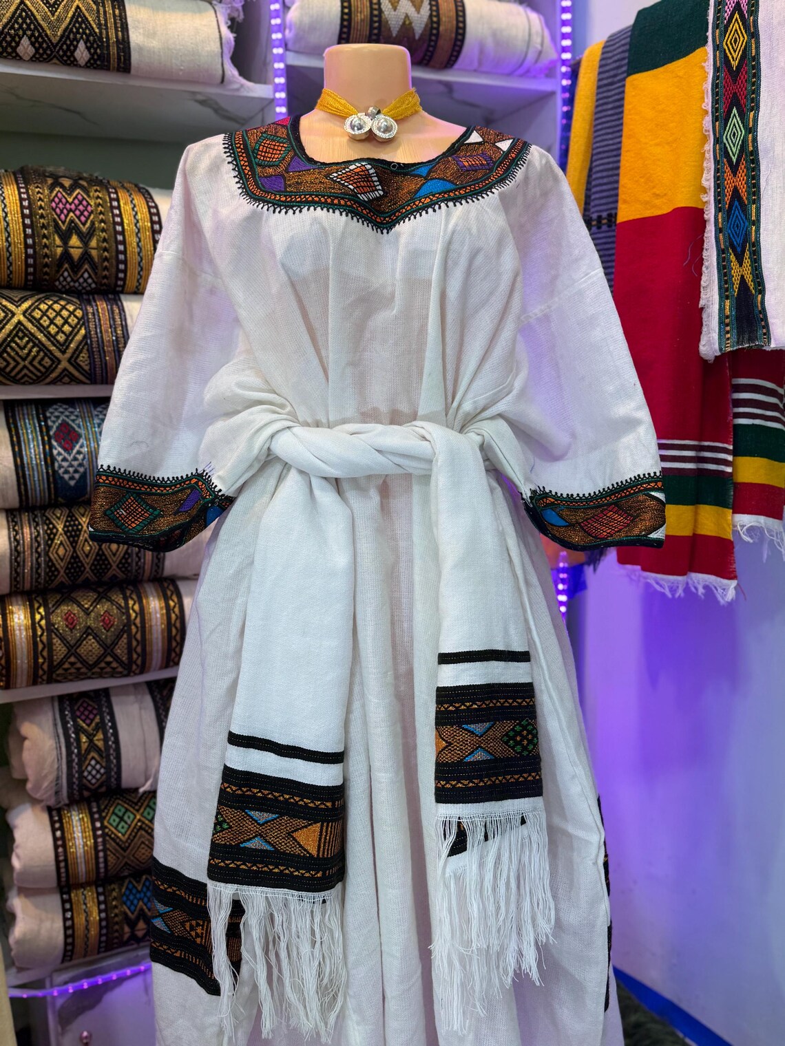 Lakomelza Tilfs • Ethiopian White Wollo Raya Fabric Neck Embroidery ...