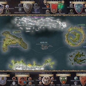 Digital HD fantasy map with heraldies