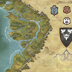 Fantasy Landkarte mit Überlieferungsteil und Herolden