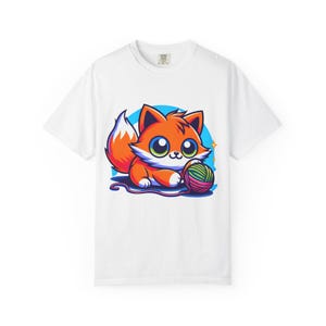 Cute Cat Yarn Unisex Garment-Dyed T-shirt, Cat Lovers Tee, Fun Gift for Pet Owners, Artsy Animal Top, Playful Graphic Tee
