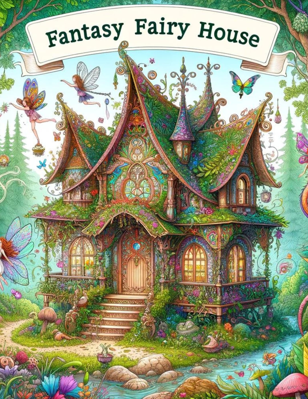 Fantasy Fairy House Coloring Book Etsy