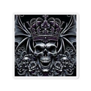 Gothic Skull Magnet with Crown - Dark Art Decor, Die-Cut Refrigerator Magnet, Edgy Home Decor, Unique Gift, Halloween Decor