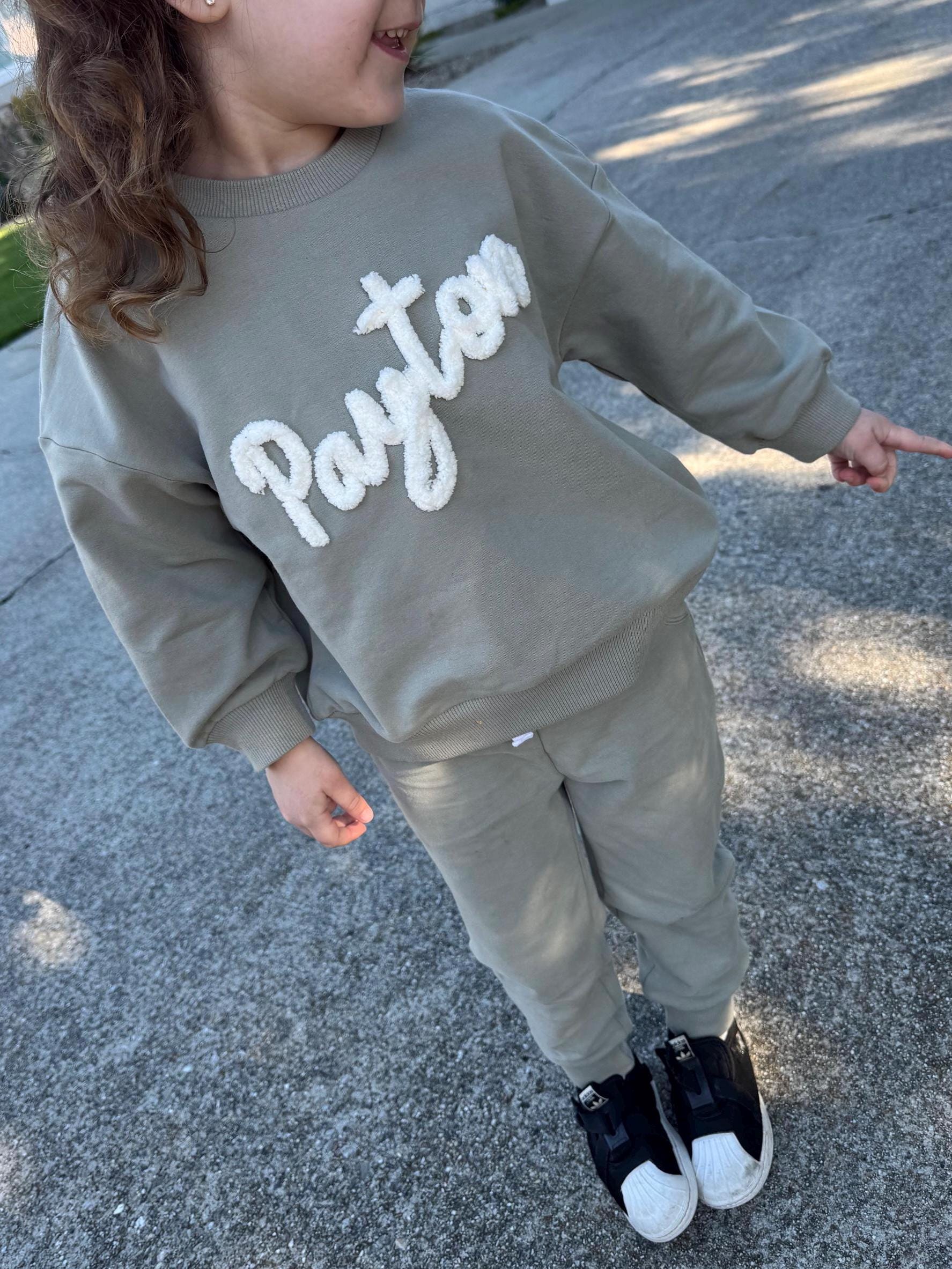 Childrens Custom Embroidered Jogger Set Personalized Name Outfits For Kids