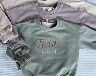 custom embroidered kids bubble romper chain stitch kids bubble romper personalized kids clothing embroidered bubble romper embroidered