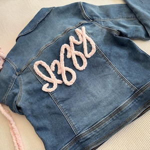 Personalized Kids Denim Jacket: Custom Embroidered Chenille Name