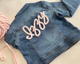 Personalized Kids Denim Jacket: Custom Embroidered Chenille Name
