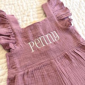 Girls personalized jumpsuit embroidered name romper jumpsuit kids jumpsuit mauve custom embroidered jumpsuit