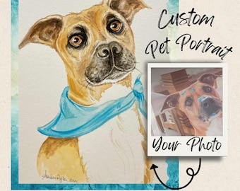 Portrait d'animal de compagnie à l'aquarelle peint à la main : art commémoratif d'animal de compagnie personnalisé