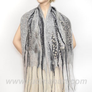 Felted Scarf Shawl Wrap with scraps of silk chiffon Tutorial Nunofelting in English PDF image 3