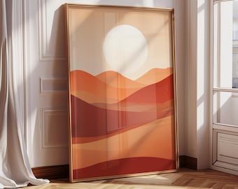 Sunrise Boho Wall Art, Minimalist Mountain Wall Print, Watercolor Sun Print, Mountain Sunset Prints, Boho Orange Prints, Digital Wall Art