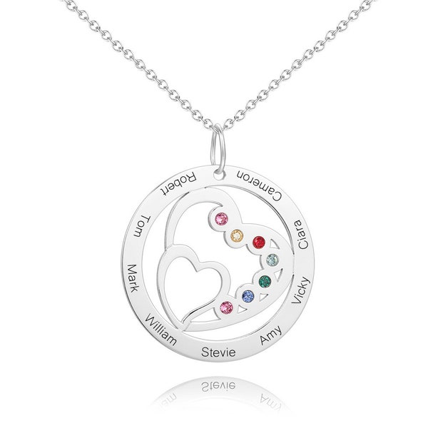 Personalized Heart Birthstone Pendant Necklace - Custom Silver Jewelry for Mother's Day & Birthdays