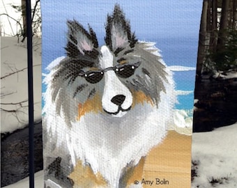 Blue Merle Shetland Sheepdog "Hello Hollywood" Garden Flag by Amy Bolin