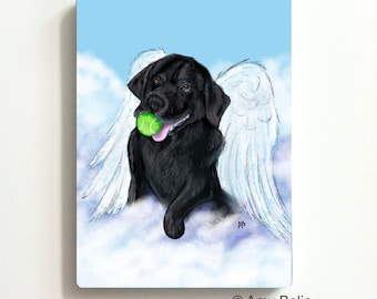 Black Labrador Retriever "Playful Angel" 2 inch by 3 inch Ceramic Refrigerator Magnet by Amy Bolin