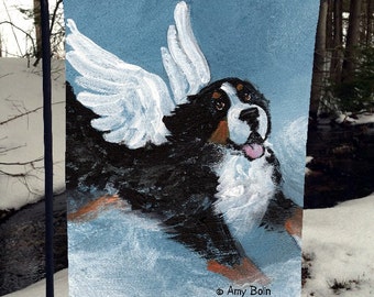 Bernese Mountain Dog "Playful Angel" Garden Flag by Amy Bolin