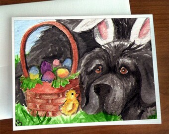 Black Newfoundland "Easter Newf" NOTE CARDS by Amy Bolin with option to add greeting