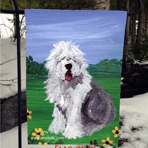 Old English Sheepdog "Summer" Garden Flag by Amy Bolin