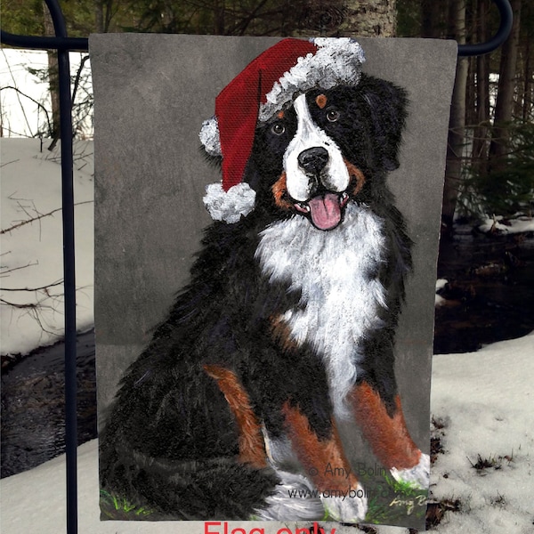 Bernese Mountain Dog "Merry Merlin" Garden Flag by Amy Bolin