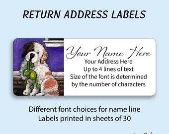 Half Mask Saint Bernard "Bedtime Buddies" Return Address Labels 30 Per Sheet Custom Printed To Order