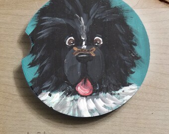 Landseer Newfoundland Dog "Wait For It” Sandstone Car Coaster