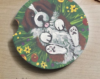 Saint Bernard "Spring Fever” Sandstone Car Coaster