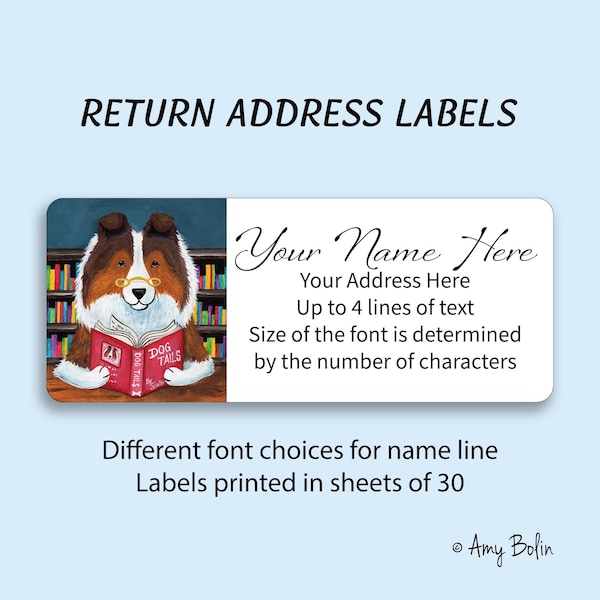 Sable Sheltie "Dog Tails Vol 3" Return Address Labels 30 Per Sheet Custom Printed To Order