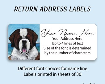 Saint Bernard dog "Live, Love, Play, BARK!" Return Address Labels 30 Per Sheet Custom Printed To Order