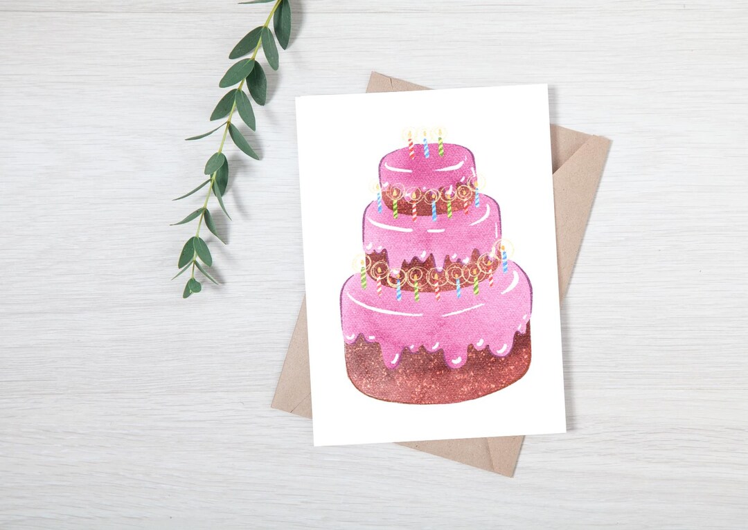 Pink Birthday Cake Card - Etsy