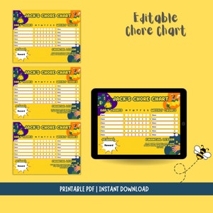 Editable Kids Chore Charts, Reward, Allowance, Screen time, School Routine, Behavior Chart, Consequences, Daily Checklist, Weekly Chores PDF