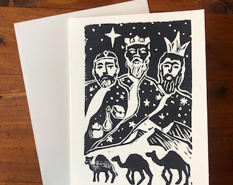 Three Kings Christmas Card Christmas Card Block Print Hand Printed Unique Three Wise Men Magi Christmas Story Nativity Christian