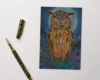 Night Owl Postcard small art night colors, owl lover, moon