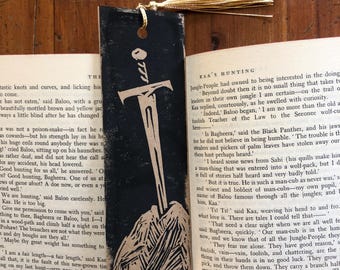 Brown Sword in the Stone Bookmark Hand Printed Bookworm Kids Gift Book Club Boy Reader Gift Christmas Stocking King Arthur Legend Lit Gift