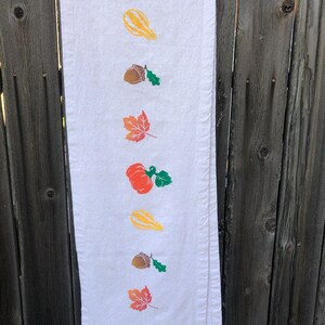 Fall Autumn Table Runner 13 x104" Hand Block Print Gift Fall Pumpkin Squash Leaf Acorn Home Decor New House Gift Thanksgiving Table Decor