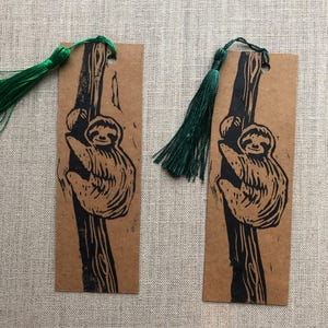 Brown Sloth Bookmark Hand Printed Bookworm Kids Gift Book Club Boy Reader Gift Christmas Stocking Animal Lover Gift