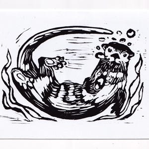 Bloc de cartes loutre Carte d'amoureux des loutres imprimée Se sentir mieux juste parce que la carte pense à vous Carte d'anniversaire imprimée à la main pour enfants uniques