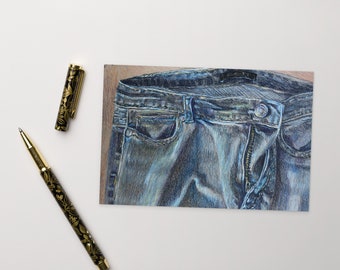 Jean Drawing Postcard, Americana, blue jeans,