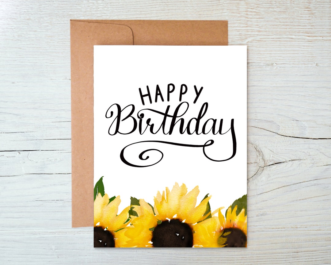 Happy Birthday Card With Sunflowers Blank Inside Etsy