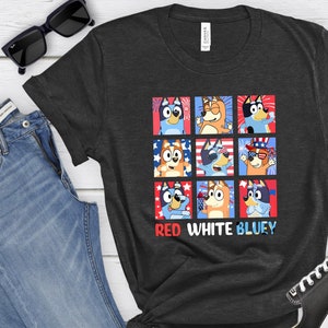 Red White Blue 4th of July Shirts , Fourth of July Cartoon Shirt, Blue Dog Shirt