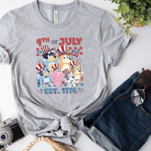 4th of July Est.1776 Shirts , Fourth of July Cartoon Shirt, Family Blue Dog Shirt