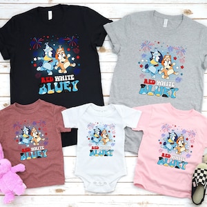 Red White and Blue 4th of July Shirts , Fourth of July Cartoon Shirt, Family Blue Dog Shirt