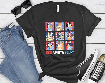Red White Blue 4th of July Shirts , Fourth of July Cartoon Shirt, Blue Dog Shirt