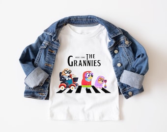 Kids Grandma Cartoon Shirts,Blue Dog Grannies ,Cute Family T-shirt,Blue Cartoon tees,Blue Family Shirt