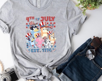4th of July Est.1776 Shirts , Fourth of July Cartoon Shirt, Family Blue Dog Shirt