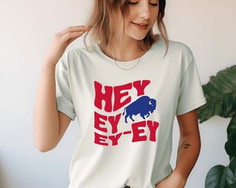 Buffalo Football Shirt – Retro Bison Chant Hey Ey Ey Ey Tee, Funny Game Day Vibes Top, Tailgate Party Outfit,Buffalo Football Tees.