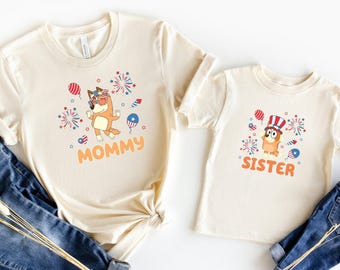 4th of July Family Custom Shirts , Fourth of July Cartoon Shirt, Blue Dog Shirt, Family 4th of July Gift
